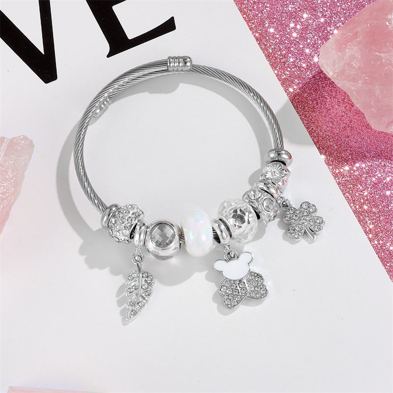 Wholesale Four Leaf Clover Diamond Cygnet Butterfly Stainless Steel Beaded Bracelet